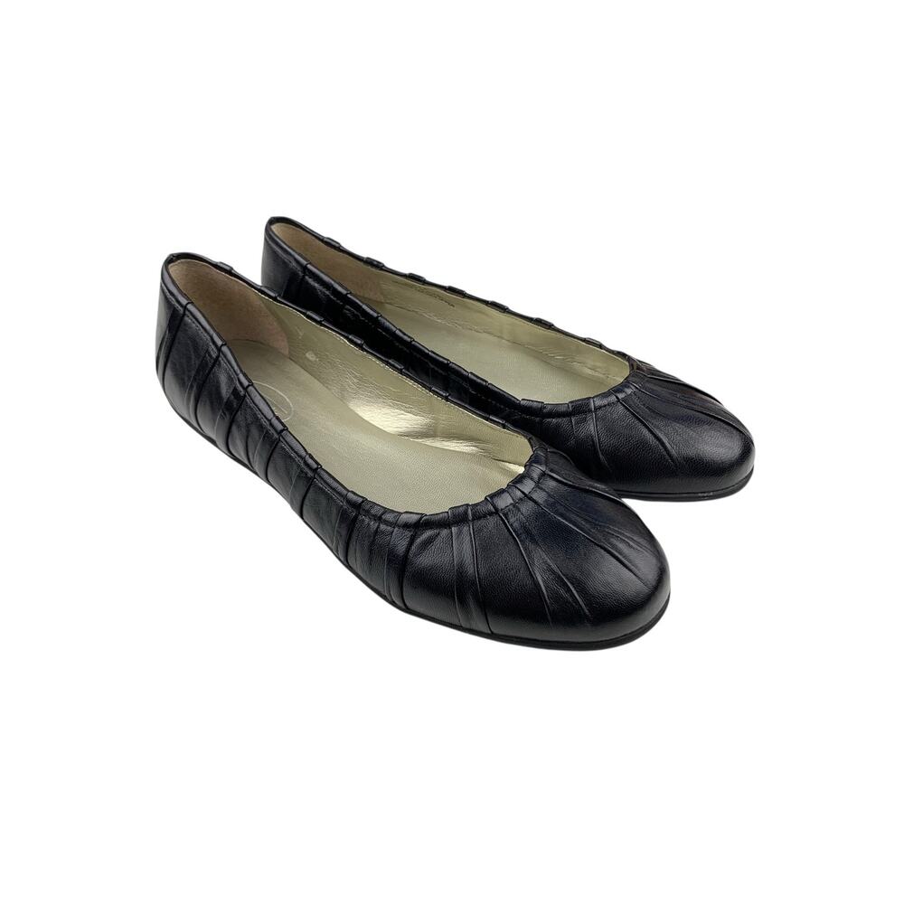 Talbots Ballet Flats Black Leather Pleated Slip On Shoes Women's 9 AA Narrow
